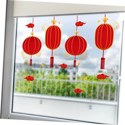 Vista 5 de Juego de calcomanías de decoración para la casa nueva, calcomanías de ventana para patrones de celebración de Año Nuevo