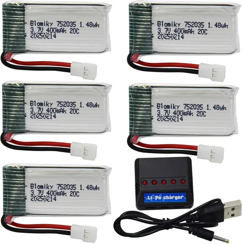 Vista 8 de Blomiky Paquete de 5 3.7 V 400 mAh 25C Li-Po MX2.0 Enchufe Batería Adecuado para Algunos Pequeños RC Quadcopter Drone Aviones /3.7V 400mAh MX 5