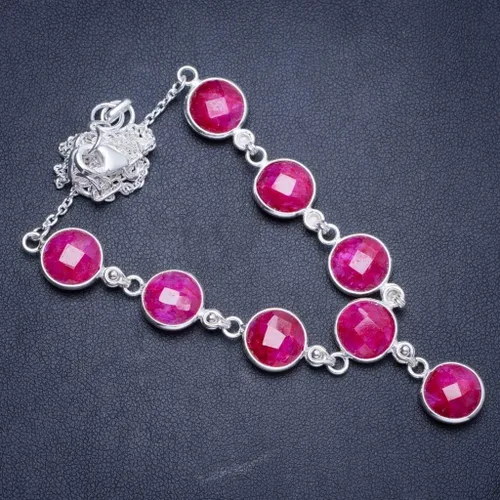 Vista 2 de Natural Cherry Ruby hecho a mano único 925 plata de ley collar 17.25 + 1.5 pulgadas Y5375