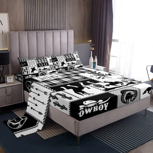 Vista 43 de Juego de sábanas para niños estilo vaquero occidental tamaño individual, juego de ropa de cama con diseño geométrico de cactus, decoración