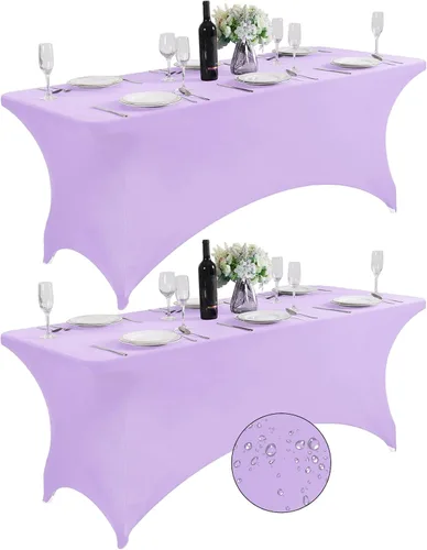 Vista 16 de SuperO - Paquete de 2 manteles de elastano impermeables para mesas de 6 pies, mantel elástico universal ajustable para fiestas, banquetes, bodas