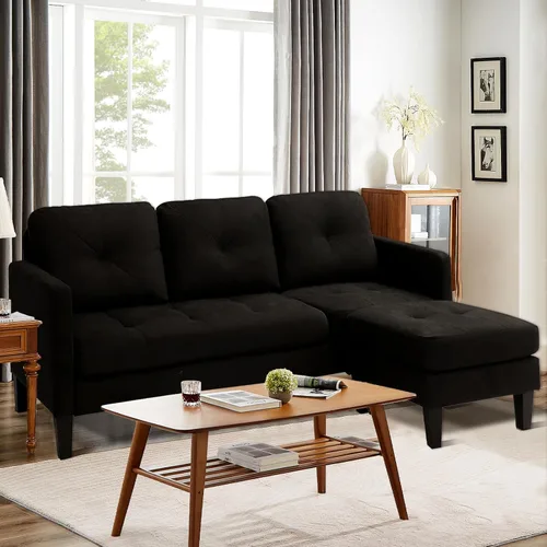 Vista 8 de LEISU - Sofá seccional de cuero en forma de L con diván y sofás convertibles Sectional Sofa Couch for Small Space, Modern Modular Furniture Sets