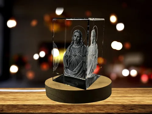 Vista 2 de Estatua de Jesús de cristal 3D con luz LED (extra grande)