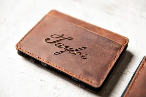 Vista 6 de Personalized Distressed Leather Flip Wallet by Left Coast Original
