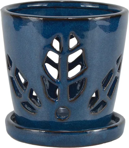 Vista 2 de W&W Maceta de orquídeas con agujeros y platillo para trasplantar, azul, 5.5 pulgadas azul (Blue 5.5")