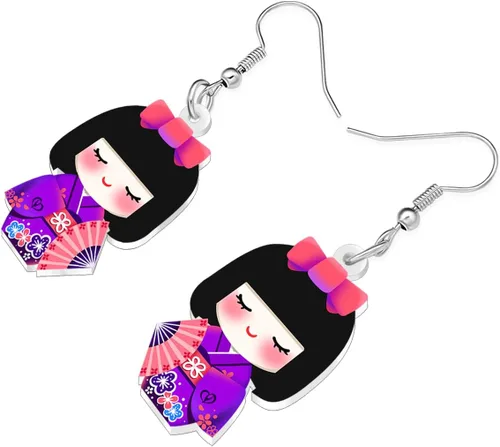 Vista 38 de DUOWEI Aretes de acrílico estilo japonés con diseño de anime para muñeca, colgantes, joyería para mujer