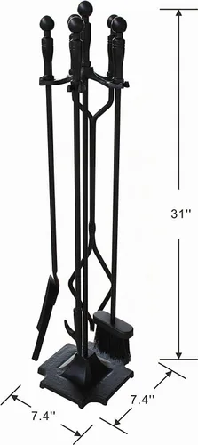 Vista 3 de Juego de herramientas de chimenea de hierro forjado negro, 5 piezas, para estufa de leña, pinzas de tronco, accesorios de chimenea de alta