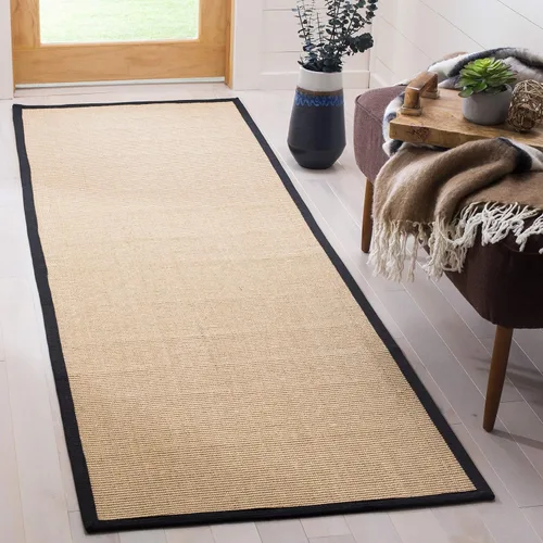 Vista 97 de Alfombra de sisal Safavieh, de color maíz y negro, tejida a mano, de la colección de fibras naturales; 5 x 8 pulgadas, NF441A, Tela, Gris / Gris