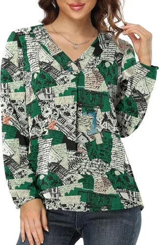 Vista 2 de Jouica Blusas para mujer, blusa casual de gasa, holgada, con cuello en V, manga larga