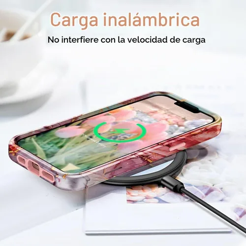 Vista 6 de CASEFIV Compatible con funda para iPhone 13, patrón de mármol 3 en 1, resistente a golpes y caídas, cuerpo completo, policarbonato duro y silicona