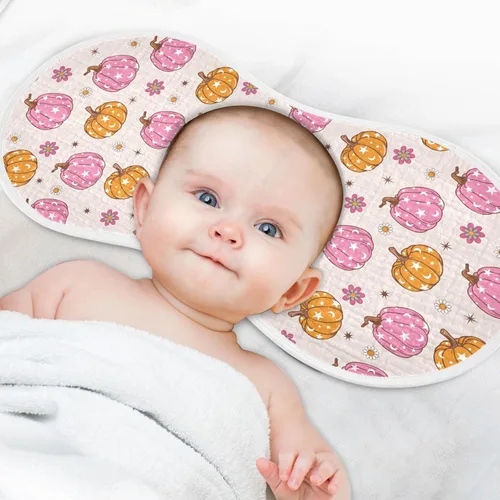 Vista 4 de Muslin Baby Burp Cloths, Retro Pumpkin 70s Hippie Muslin Washcloths Baby Bibs Rags Comfy Soft Absorbent in for Newborn Boys and Girls 4 Piece 22 x
