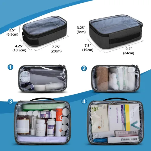 Vista 3 de BAFASO Bolso grande organizador de pastillas con 4 bolsas interiores extraíbles, bolsa de medicina con correa para el hombro (SÓLO LA BOLSA), negro