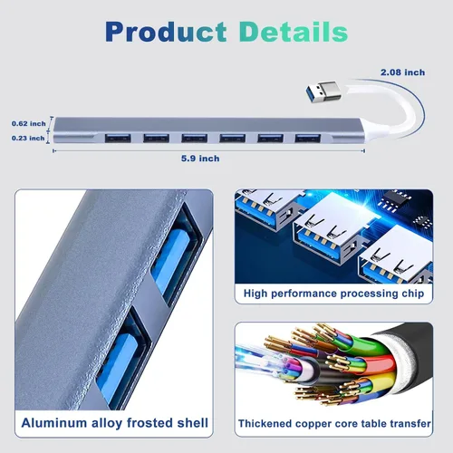 Vista 3 de Adaptador multipuerto USB C a USB, Hub USB 3.0 de aluminio de 4 puertos USB Splitter para computadora portátil, para MacBook Pro/Air, iPad Pro