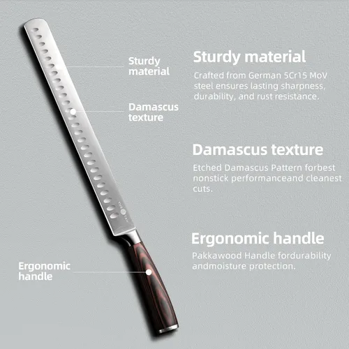Vista 3 de Cuchillo para tallar pavo, cuchillo de barbacoa de acero inoxidable de alto carbono de 12 pulgadas con mango ergonómico de madera maciza, perfecto