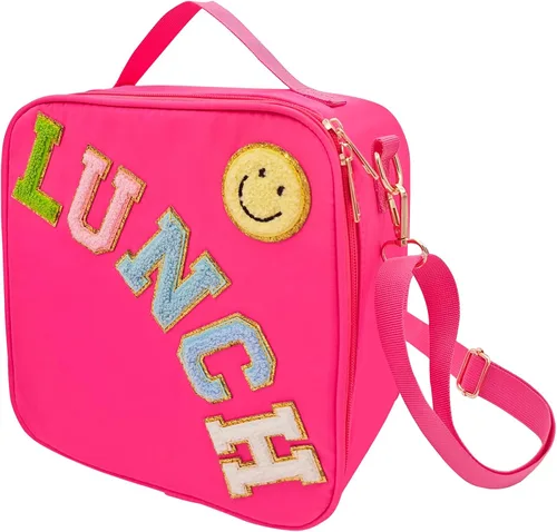 Vista 8 de Bolsa de almuerzo aislada con correa ajustable para el hombro, caja de almuerzo grande aislada de nylon, bolsa de almuerzo reutilizable con asa