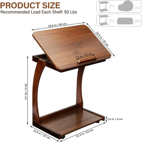 Vista 2 de Redriver 24" C Shaped Side Table, Wooden C-Shaped End Table Natural