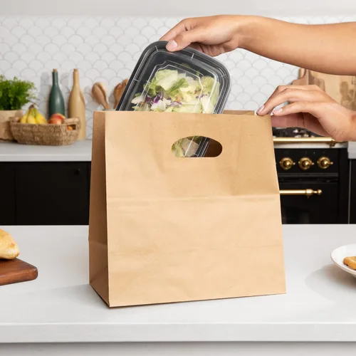 Vista 4 de PTP BAGS - Bolsas naturales y blancas de papel de estraza, 11 x 6 x 11 pulgadas, bolsas para servicio de alimentos