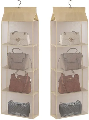 Vista 4 de Paquete de 2 organizadores para colgar bolsos, plegables, no tejidos, para colgar en el armario familiar, dormitorio, ajuste universal de 15.7 x 6.3
