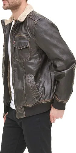 Vista 5 de Levis Mens Faux Leather Sherpa Aviator Bomber Jacket