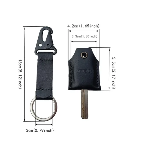 Vista 2 de handmade Keychain leather Protective Key Case Cover key fob protector Key Holder Small Home Storage Bag Key Ring Pouch (Small-black)