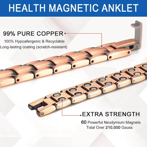 Vista 5 de MagVIVACE Tobillera de cobre puro para hombre, pulsera de tobillo magnética de 10 pulgadas con imanes, regalo de joyería (tobillera para hombre)