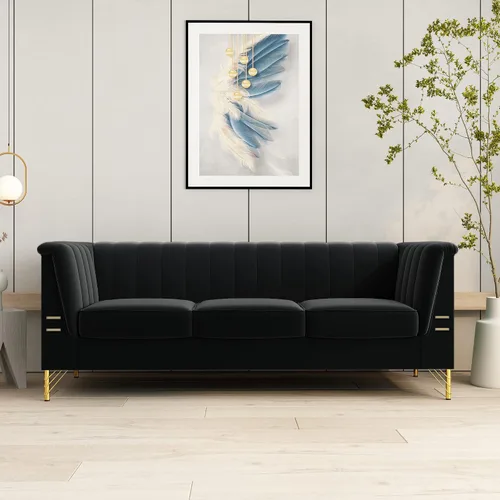 Vista 10 de Sofá de terciopelo beige moderno Mid-Century con patas de metal dorado, sofás Chesterfield de 3 plazas para sala de estar, dormitorio, apartamento