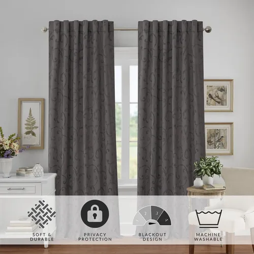 Vista 2 de Elrene Home Fashions Mia - Cortina opaca para ventana de jacquard, 52 x 95 pulgadas (1 panel), color gris
