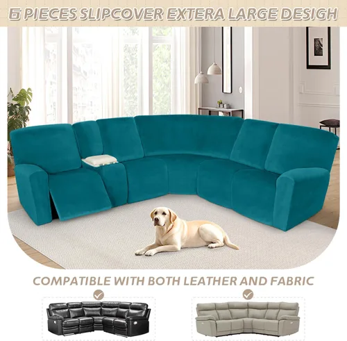 Vista 632 de Arfntevss Fundas de sofá seccional reclinable de terciopelo, Funda de sofá seccional de esquina para sofá reclinable, Funda elástica suave