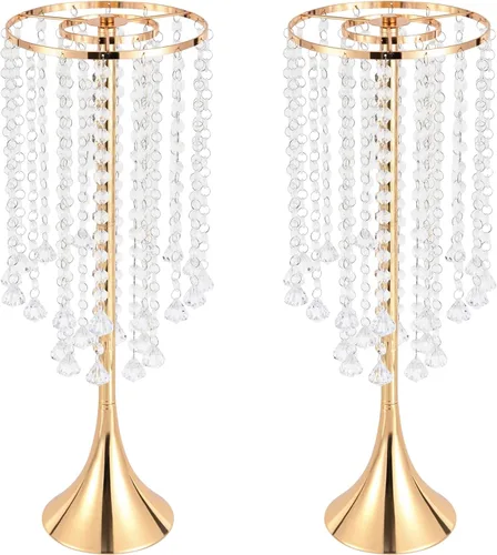 Vista 5 de 2 centros de mesa de boda para mesas, jarrones de 21.6 pulgadas de alto para centros de mesa de metal dorado para decoración de mesa para boda