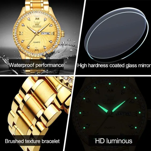 Vista 34 de OLEVS - Relojes de diamantes para hombres, relojes de vestir a prueba de agua, relojes analógicos de cuarzo de lujo con calendario de fecha y correa