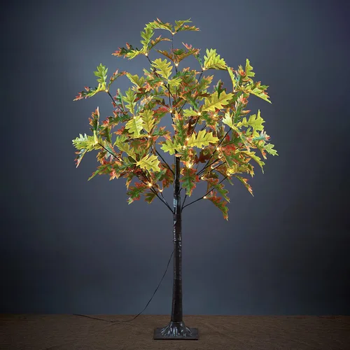 Vista 6 de Lightshare Árbol de roble iluminado de 4 pies con 48 LED, color blanco cálido, vegetación artificial con luces para boda, vacaciones, hogar, fiesta