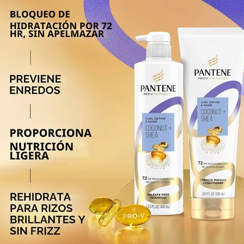 Vista 2 de Pantene Pro-V Miracles Curl Define & Shine Coconut + Shea 1 Minute Miracle Conditioner 10.9 FL OZ