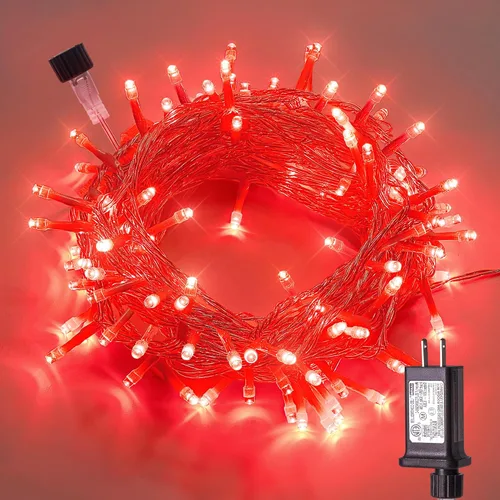 Vista 11 de Hopolon - Luces de Navidad para interiores y exteriores, luces de 100 LED rojas y verdes, 33 pies de luces de hadas centelleantes impermeables