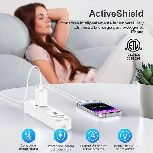 Vista 4 de Cargador para iPhone de carga rápida original [certificado Apple MFi], paquete de 2 bloques de carga de pared tipo C con 2 cables USB C a Lightning