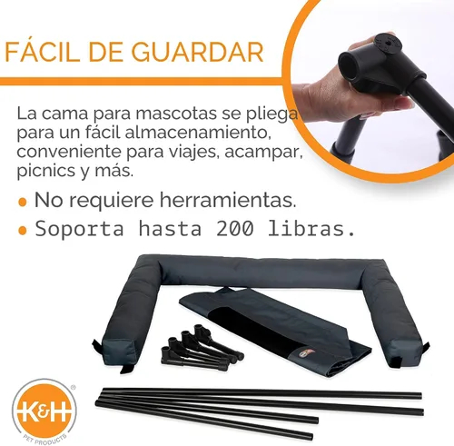 Vista 4 de K&H - Cama elevada para perros para exteriores, cuna con refuerzo, tamaño mediano, 32 x 25 pulgadas, color carbón Pet Cot for Medium & Large Pets