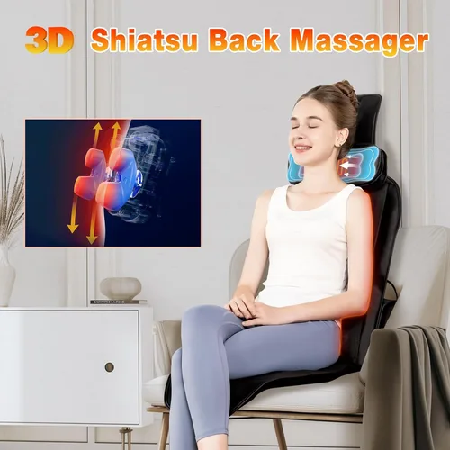 Vista 4 de Masajeador de espalda Shiatsu con calor, almohadilla para silla de masaje para espalda completa, masajeador de silla con soporte para el cuello