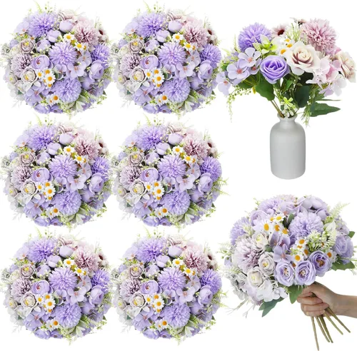 Vista 12 de Tigeen - Ramo de flores artificiales para boda, 6 paquetes, color azul