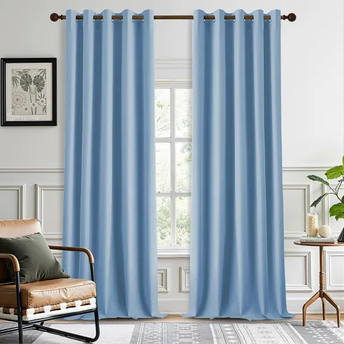 Vista 71 de DONREN Cortinas opacas completas para dormitorio, aislamiento térmico y reducción de ruido, cortinas de lino con ojales para sala de estar y Negro