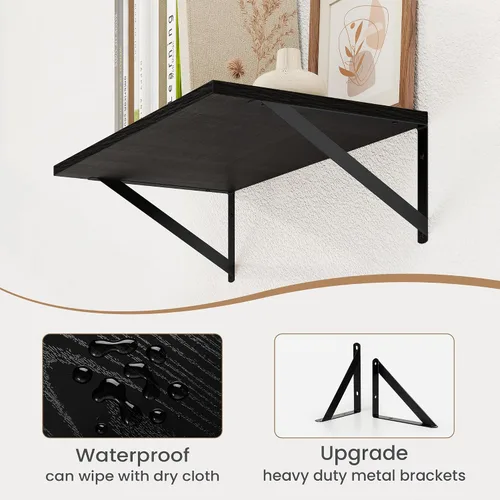 Vista 4 de Heimlove - Estantes flotantes negros profundos para pared, juego de 2 estantes de pared de madera de 16 pulgadas de ancho x 8 pulgadas