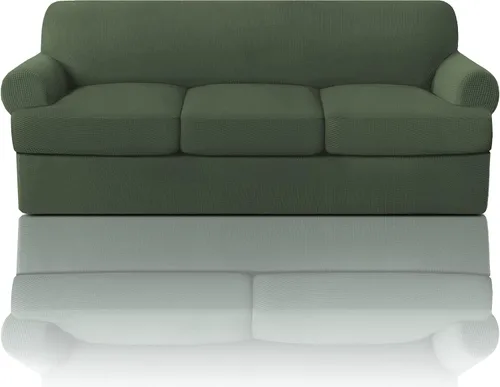 Vista 45 de PrinceDeco Fundas elásticas para sillón de 2 piezas, fundas de sofá para sillas con cojines en forma de T, fundas suaves para muebles con 1 funda