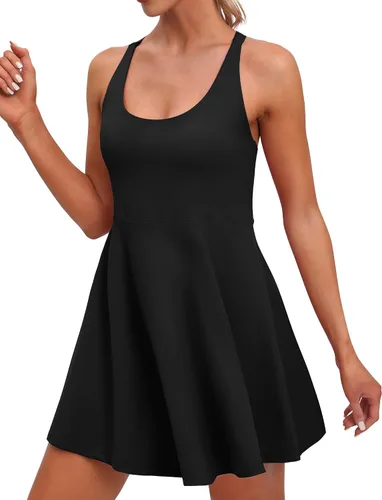 Vista 2 de IUGA Vestido de tenis para mujer con pantalones cortos debajo, vestido atlético para mujer, vestidos de golf, trajes de verano para entrenamiento
