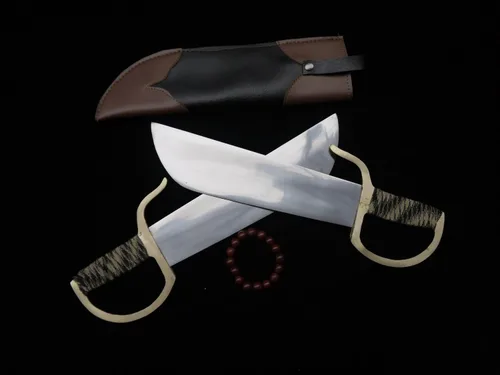 Vista 4 de Chinese Wing Chun - Espadas de mariposa Bart Cham Dao - Cuchillas de acero inoxidable hechas a mano con funda de cuero, accesorios de latón