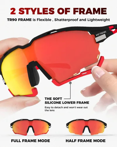 Vista 3 de VICTGOAL Cycling Glasses for Men Women with Polarized and Photochromic 2 Lenses Clear Road Bike Running Sports Sunglasses