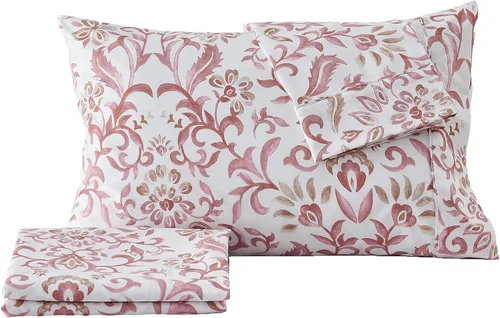 Vista 15 de Great Bay Home - Juego de sábanas y fundas de almohada estampadas, 3 piezas, tamaño individual, de microfibra con estampado floral - Sábanas