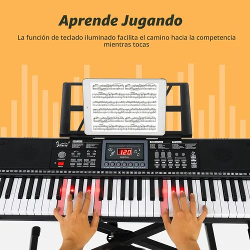 Vista 5 de GLARRY - Juego de teclado eléctrico de 61 teclas de tamaño completo para principiantes, niños, teclado de música portátil con banco de piano