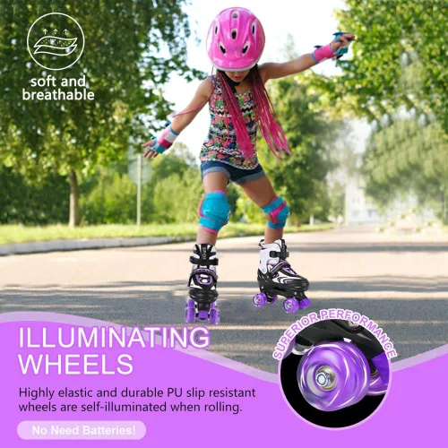 Vista 3 de Patines ajustables para niños pequeños y adultos, ruedas iluminadas, 4 tamaños