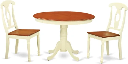 Vista 12 de East West Furniture HLKE3-BCH-LC Juego de mesa y sillas de cocina de 3 piezas contiene una mesa de comedor redonda con pedestal y 2 sillas tapizadas