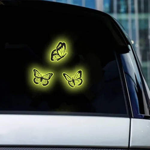 Vista 19 de Juego de 3 calcomanías reflectantes de alta intensidad para automóvil, diseño de mariposa, decoración de coche, impermeable, parachoques de coche