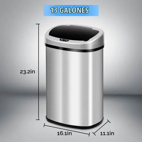 Vista 6 de HGS Basurero de cocina de 13 galones, de acero inoxidable con tapa, sensor automático, sin tacto, de gran capacidad, para el hogar, baño, oficina