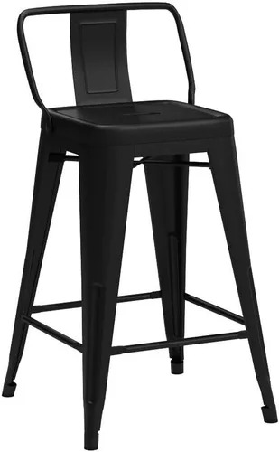Vista 5 de [Juego de 4] Taburete metálico apilable industrial moderno para interior/exterior 17 pulgadas, Metal Negro